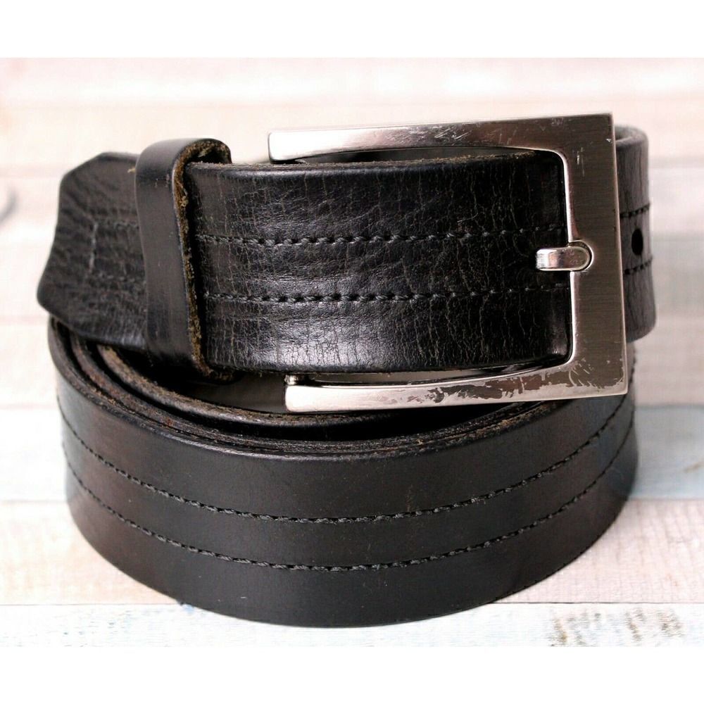 GUATEMALA BLACK GENUINE LEATHER 1.5"Wd STITCHED CASUAL WOMEN'S BELT Sz L (G91 - Picture 6 of 9